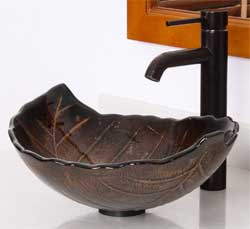 Brown Autumn Leaves Vessel Sink with Matching Oil Rubbed Bronze Faucet