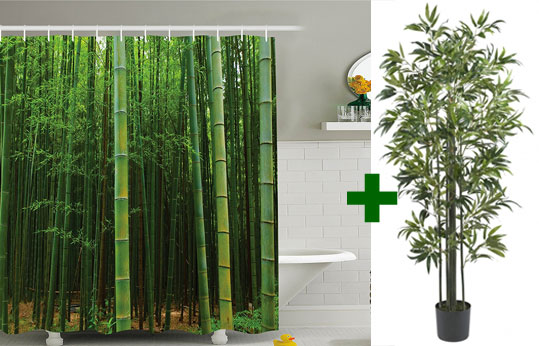 Bamboo Tree Shower Curtain with Artificial Bamboo Tree Turns Bathroom into Relaxing Tropical Jungle