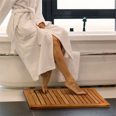 Bamboo Shower Mat and Floor Mat Black Spa Non-Slip Shower Mat for Bathroom Swimming Pool,Gym Shower 21x14 Bathtubs Floors