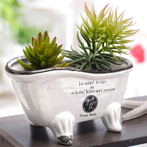 Miniature Clawfoot Tub Planter for Bathroom Decorating