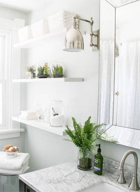 Floating Shelves in Bathroom for Plants, Towels, Decor, Extra Storage