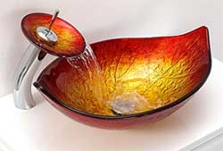 Gold Leaf-Shaped Vessel Sink with Matching Faucet and Drain
