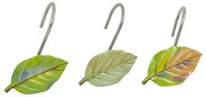 Shower Curtain Hooks: Ceramic Green Leaves