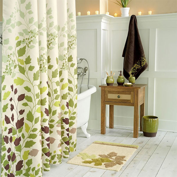 Green Leaf Shower Curtain with Green and Brown Ivy Vines