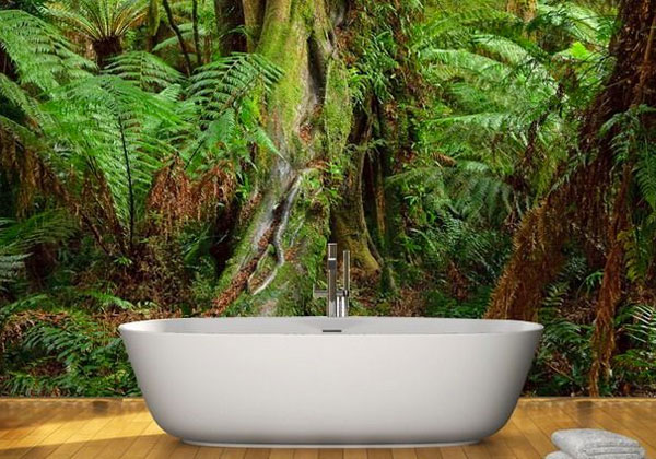 Jungle Bathroom: Wall Mural Behind Bath Tub