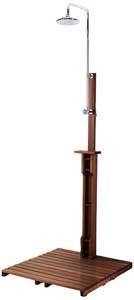 Wooden Outdoor Shower with Stainless Steel Pipes and Rainfall Shower Head