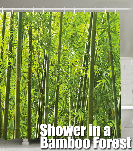 Shower in a Bamboo Forest with a Bamboo Shower Curtain