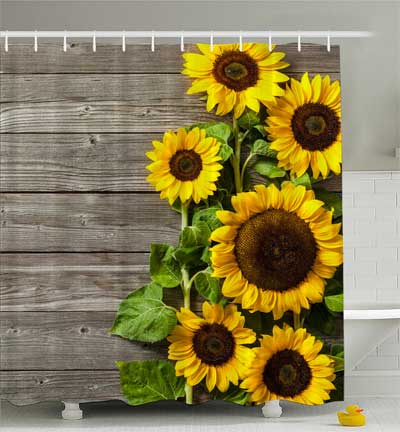 Rustic Sunflower Shower Curtain - Comes with Free Set of 12 Curtain Rings