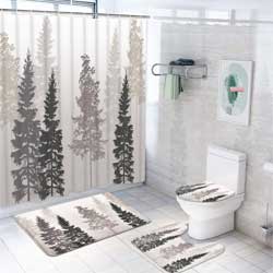 Winter Pine Trees Shower Curtain and Rug Set